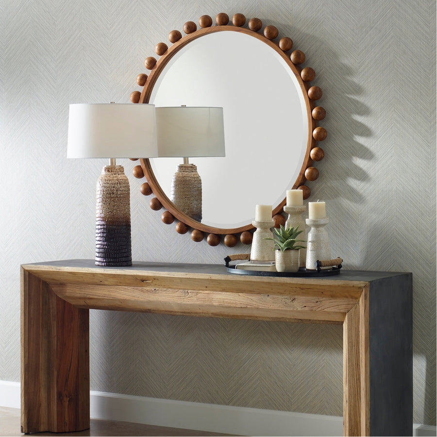 Uttermost Cyra Wood Beaded Round Mirror