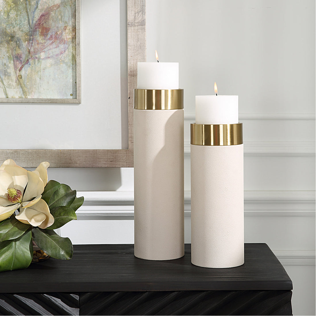 Uttermost Wessex White Pillar Candleholders, 2-Piece Set