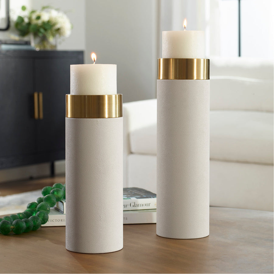 Uttermost Wessex White Pillar Candleholders, 2-Piece Set