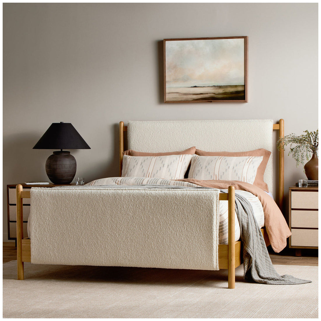 Four Hands Berman Bowen Queen Bed - Sheepskin Natural