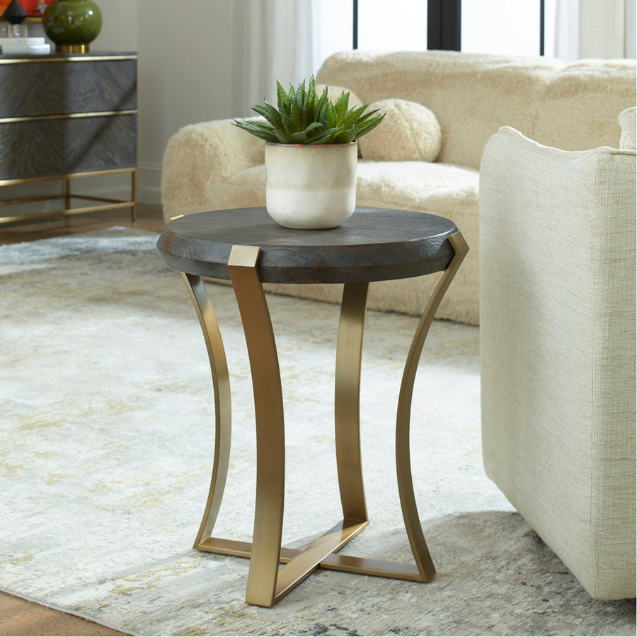 Uttermost Unite Brass Leg Wood Side Table