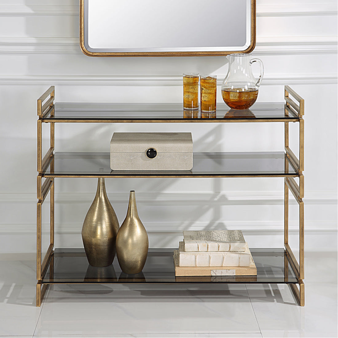 Uttermost Stacked Up Gray Glass Console Table