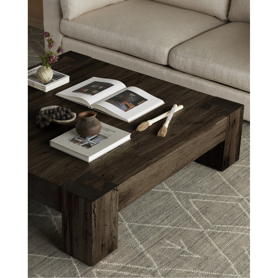 Four Hands Abaso Coffee Table - Ebony Rustic Wormwood Oak