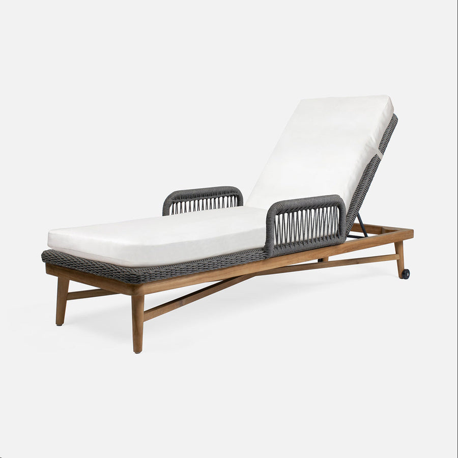 Made Goods Hendrick Teak Outdoor Chaise Lounge in Weser Fabric