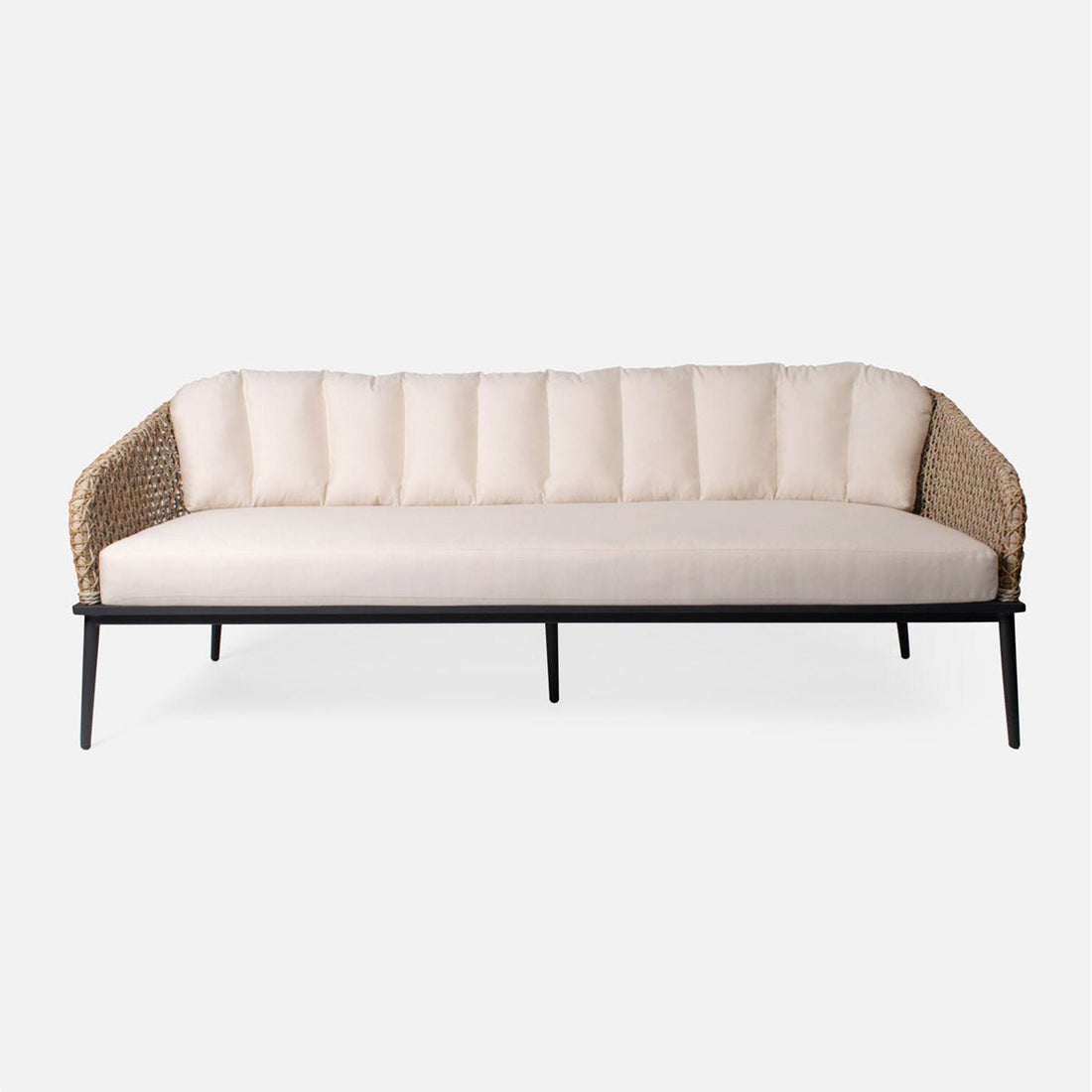 Made Goods Leandre Barrel Woven Outdoor Sofa in Havel Velvet