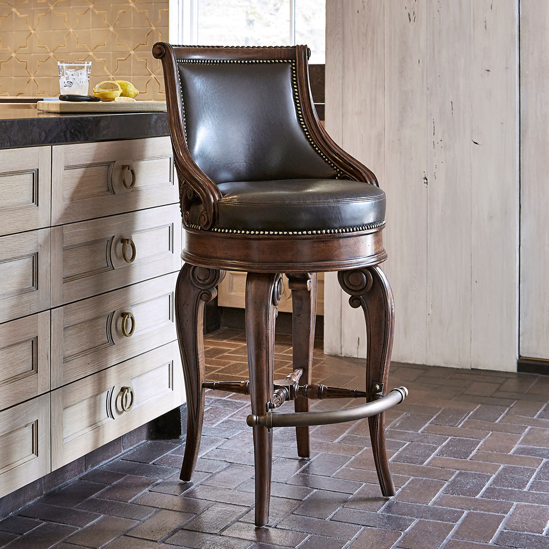 Ambella Home Tatum Swivel Counter Stool - Dark Leather