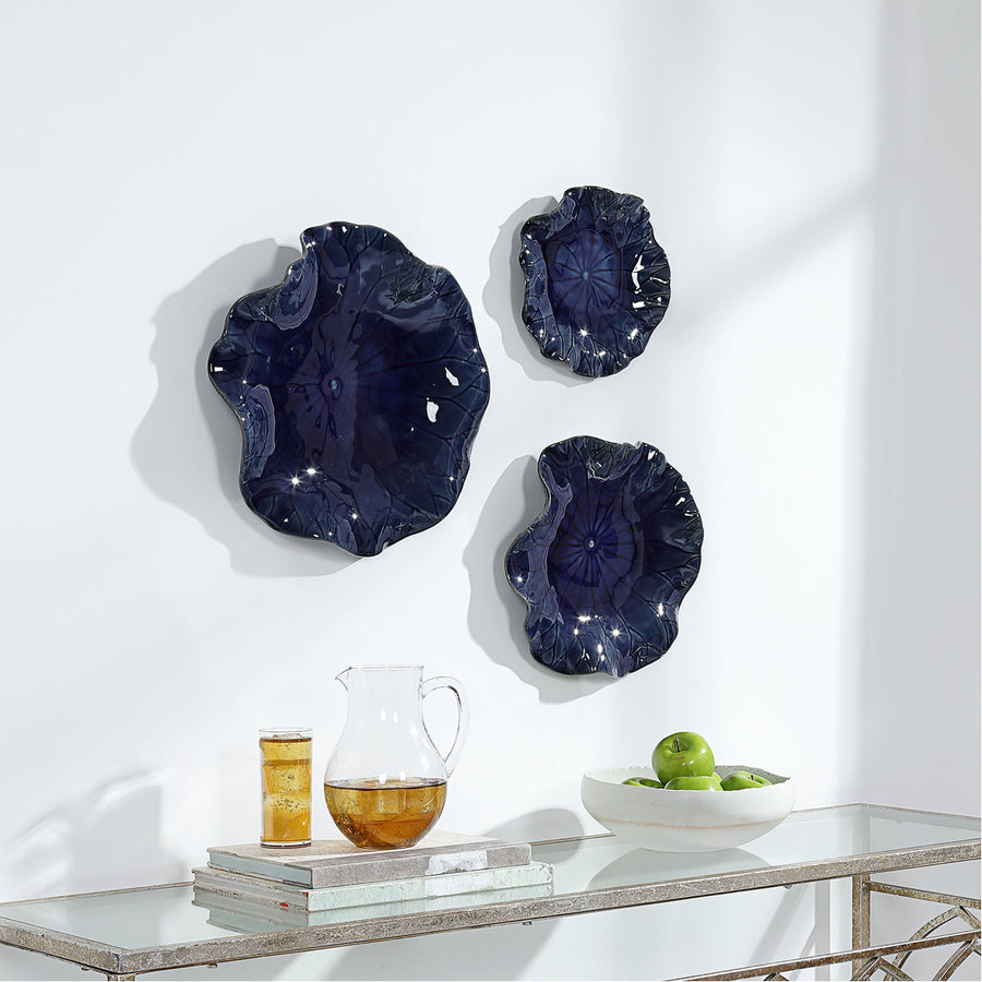 Uttermost Abella Blue Ceramic Wall Decor, 3-Piece Set