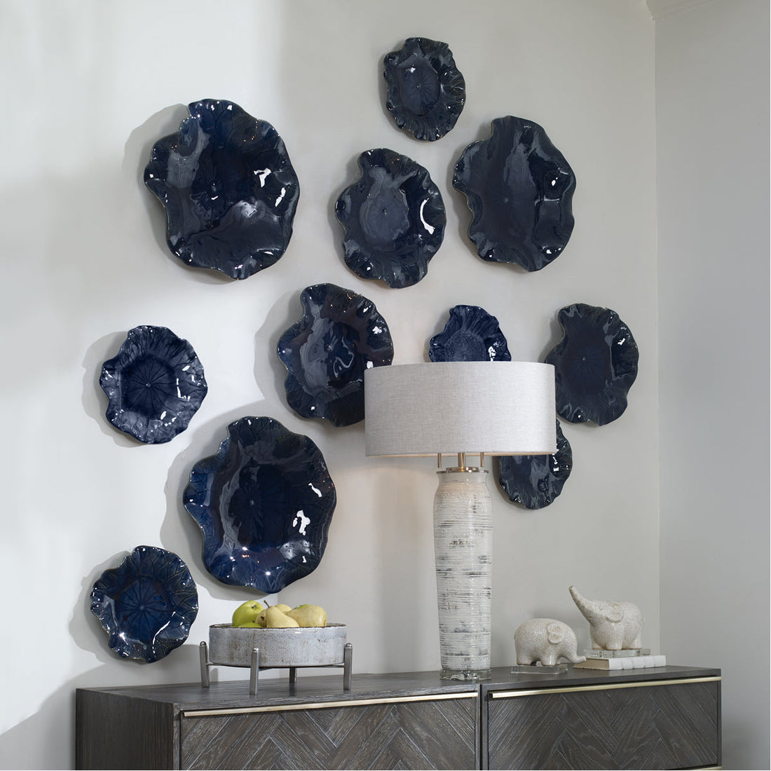 Uttermost Abella Blue Ceramic Wall Decor, 3-Piece Set