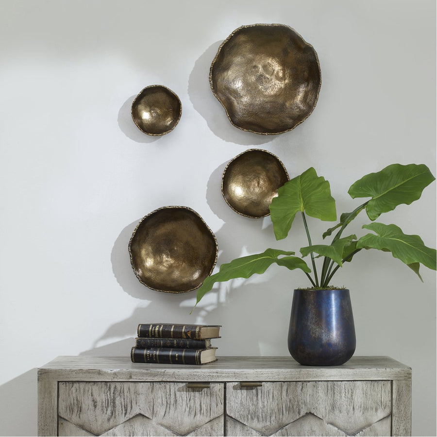 Uttermost Lucky Coins Brass Wall Bowls, 4-Piece Set