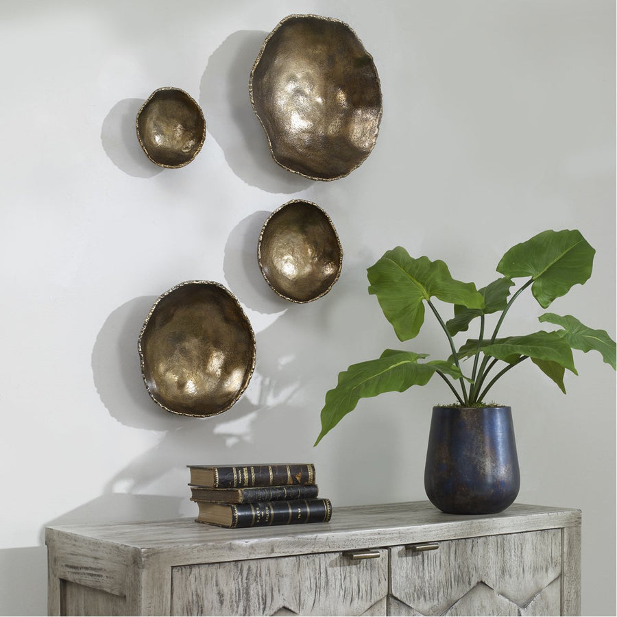 Uttermost Lucky Coins Brass Wall Bowls, 4-Piece Set