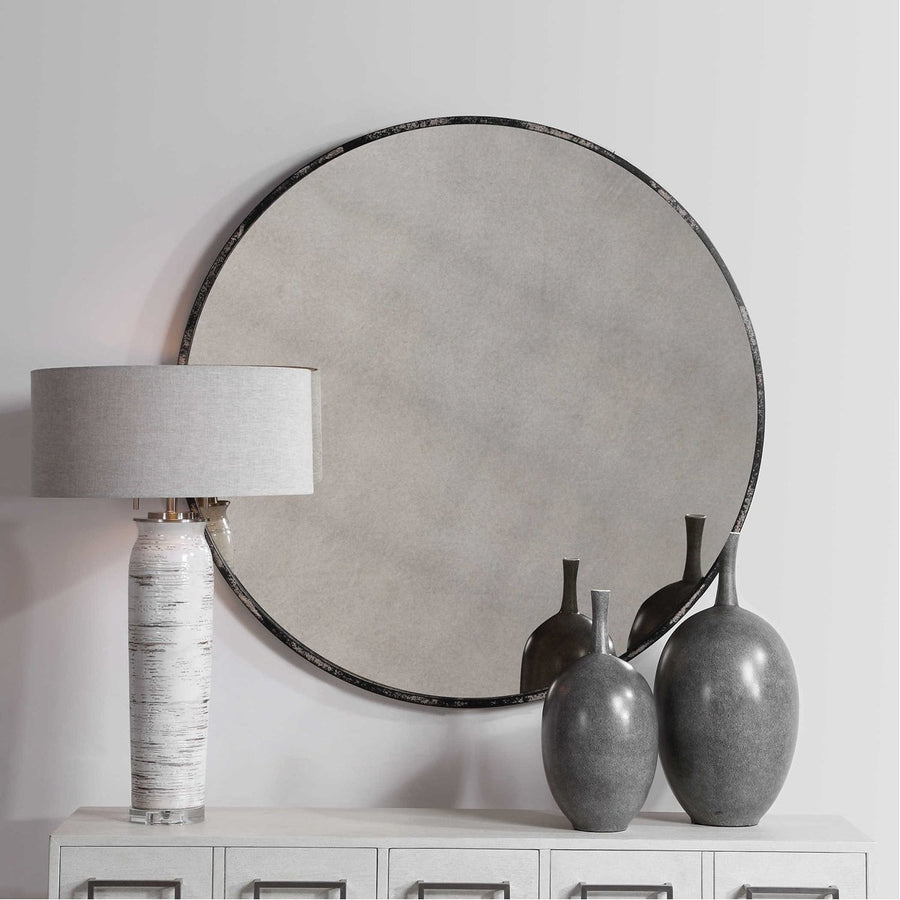 Uttermost Junius Antique White Round Mirror