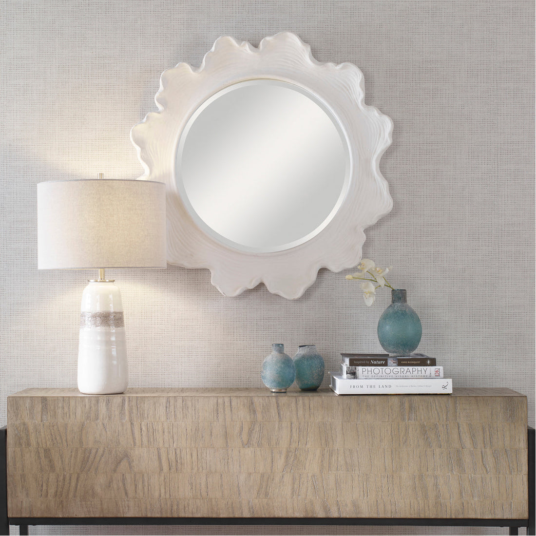 Uttermost Sea Coral White Round Mirror