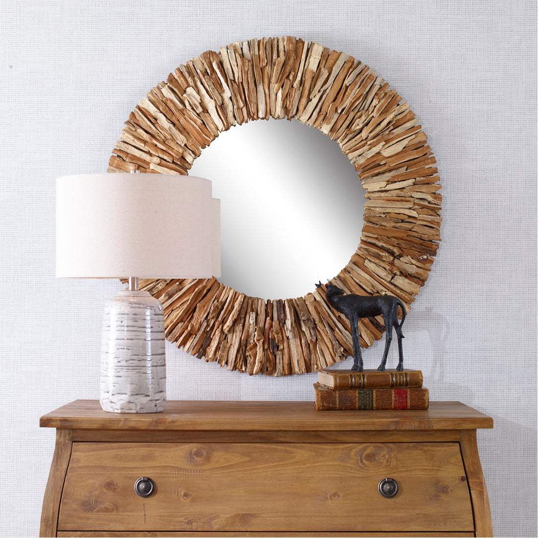 Uttermost Teak Branch Round Mirror