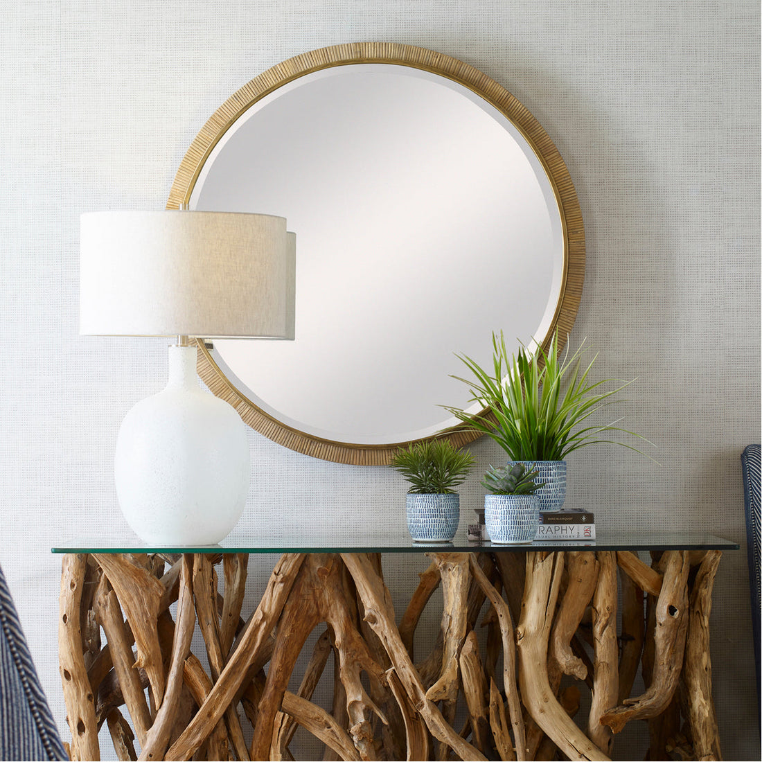 Uttermost Paradise Round Rattan Mirror