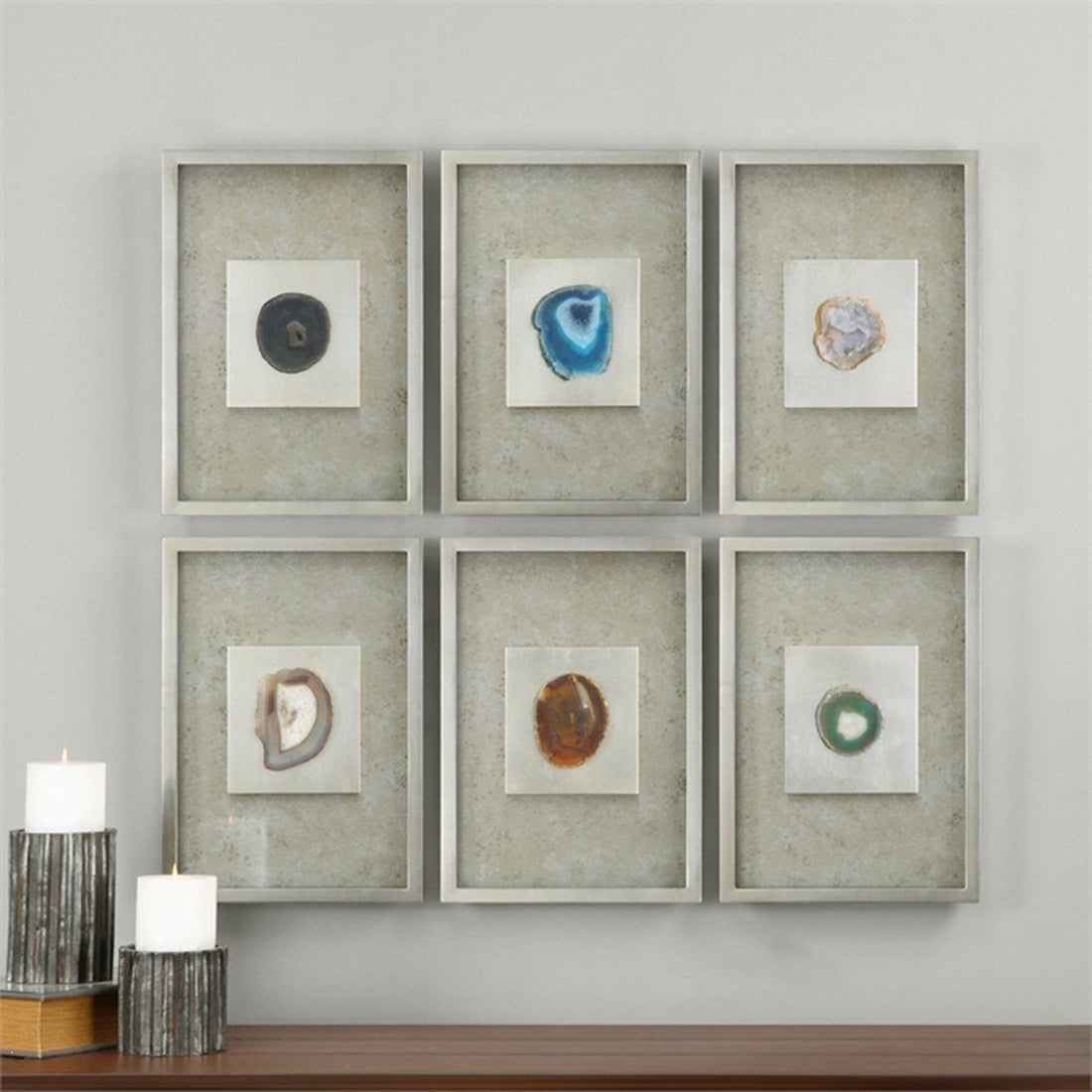 Uttermost Agate Stone Silver Wall Art, 6-Piece Set