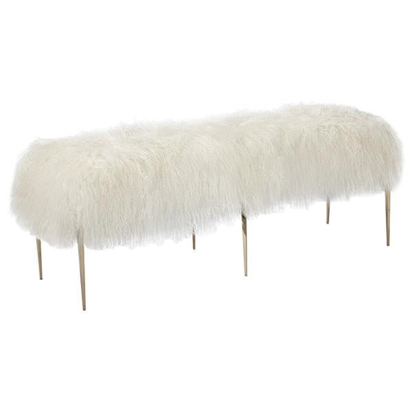 Interlude Home Stiletto Bench - Ivory Sheepskin