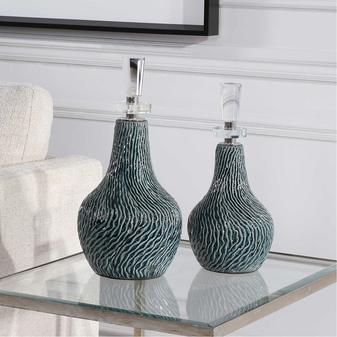 Uttermost Almera Dark Teal Bottles, 2-Piece Set