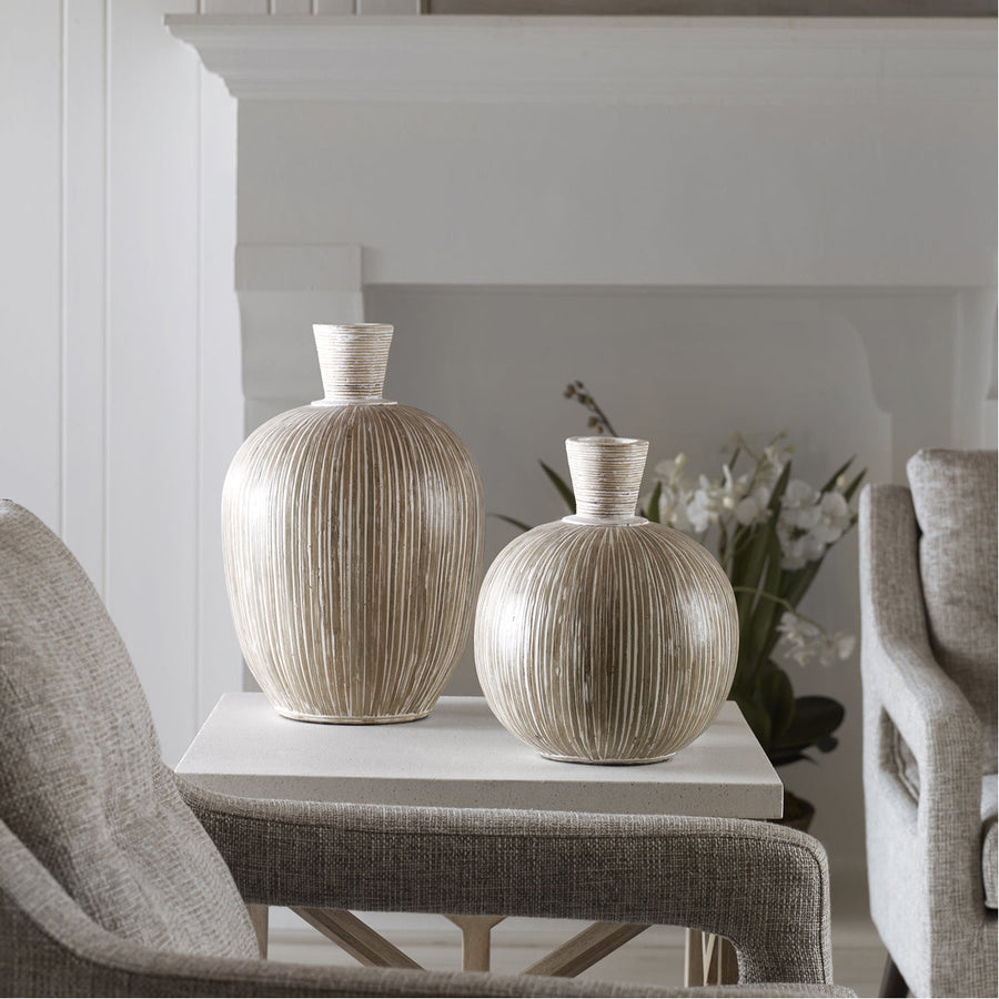 Uttermost Islander White Washed Vases, 2-Piece Set