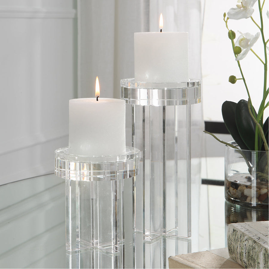 Uttermost Crystal Pillar Candleholders, 2-Piece Set