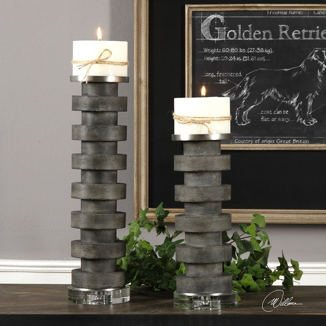 Uttermost Karun Concrete Candleholders 2-Piece Set