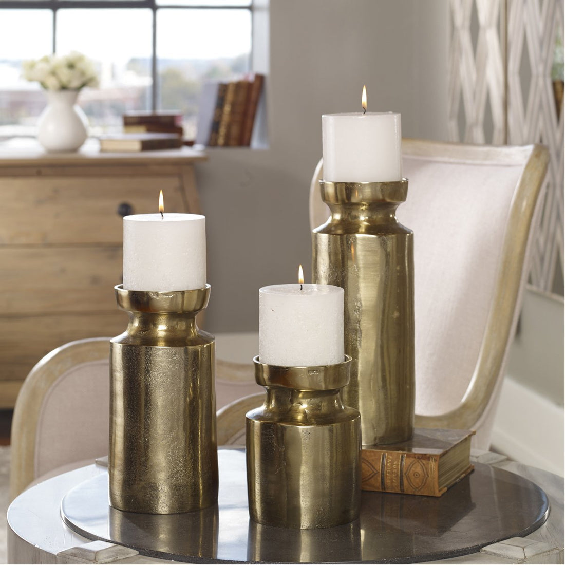 Uttermost Amina Antique Brass Candleholders, 3-Piece Set