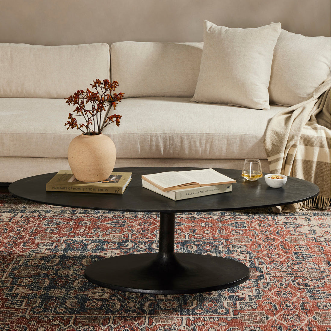 Four Hands Marlow Simone Oval Coffee Table - Raw Black