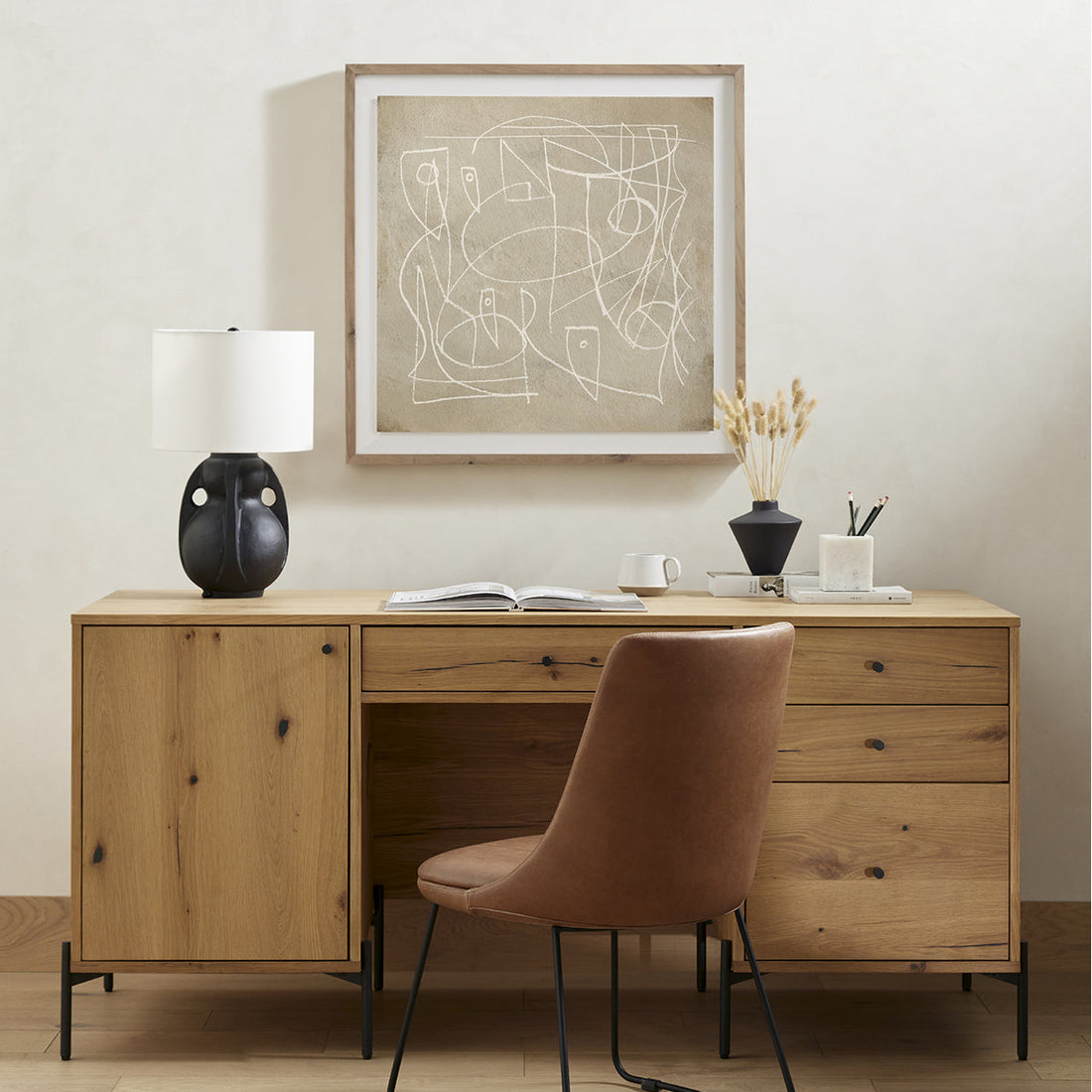 Four Hands Haiden Eaton Executive Desk - Light Oak Resin