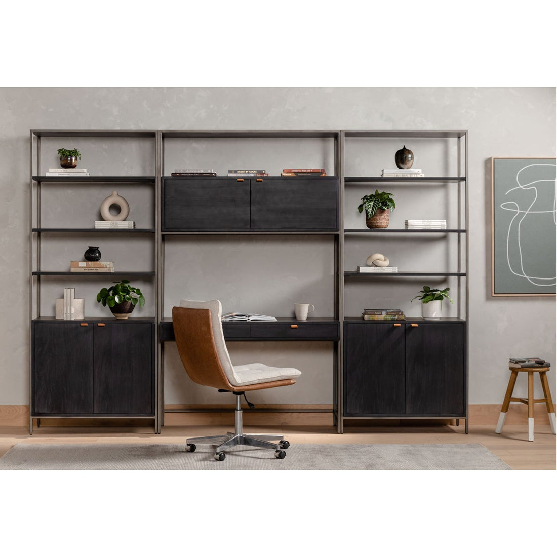 Four Hands Fulton Trey Modular Wall Desk with 2 Bookcases