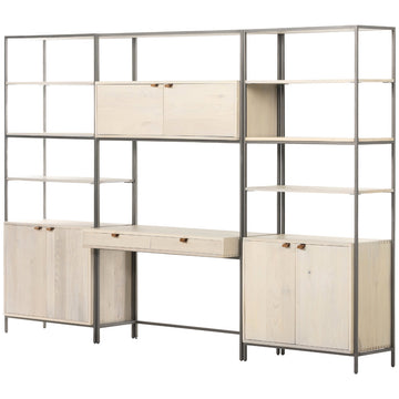 Four Hands Fulton Trey Modular Wall Desk with 2-Piece Bookcase - Dove