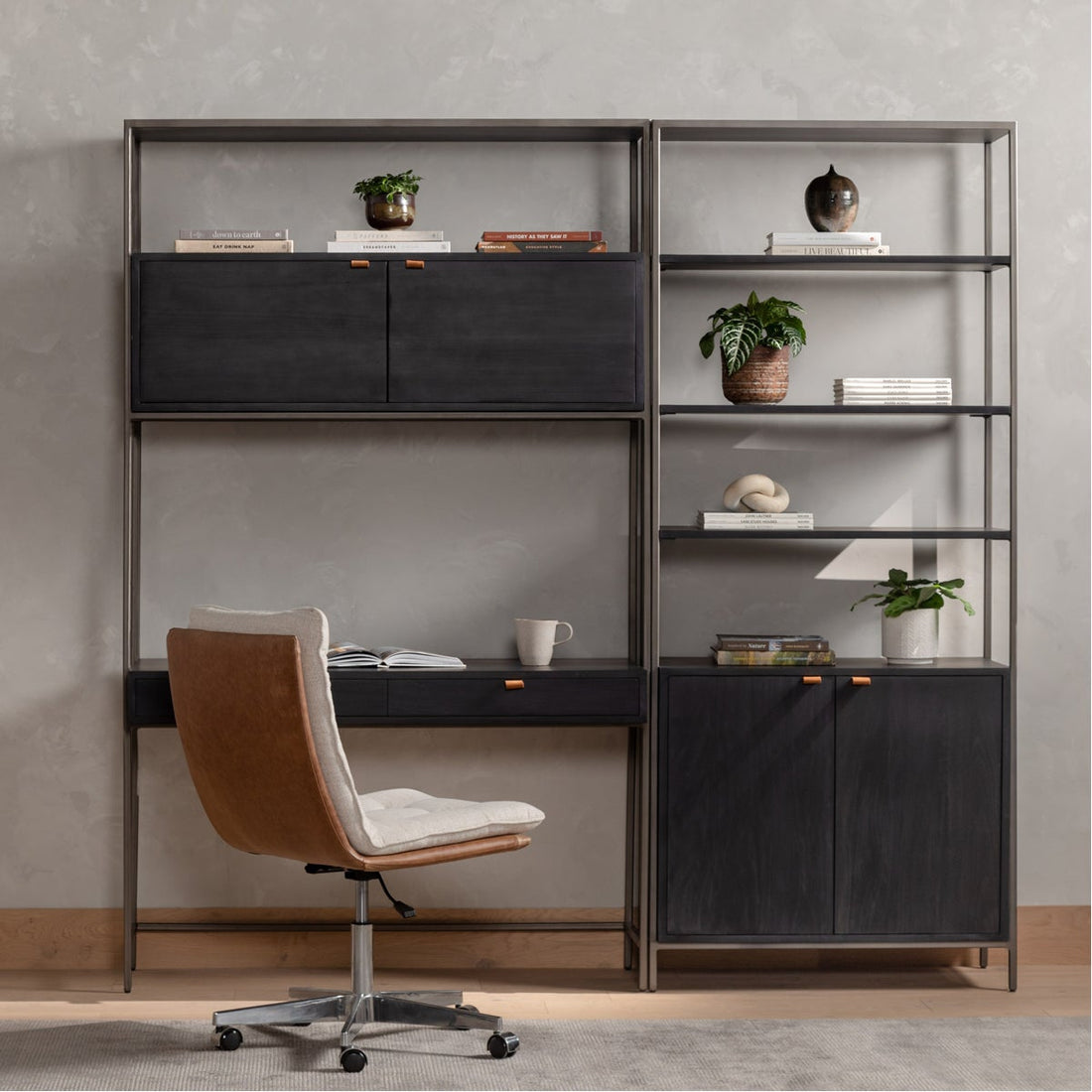 Four Hands Fulton Trey Modular Wall Desk with 1 Bookcase