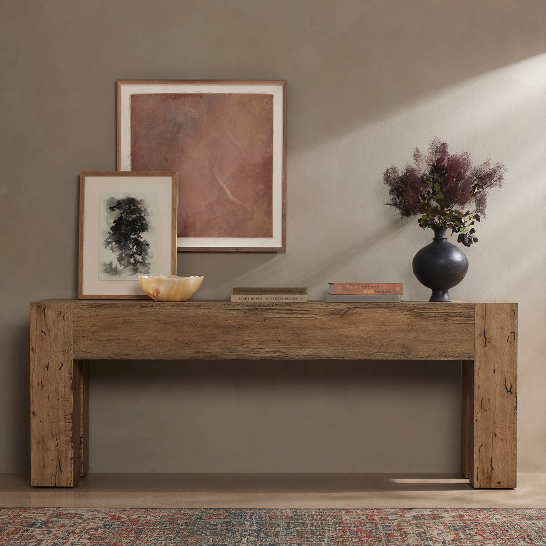 Four Hands Wesson Abaso Console Table - Rustic Wormwood Oak