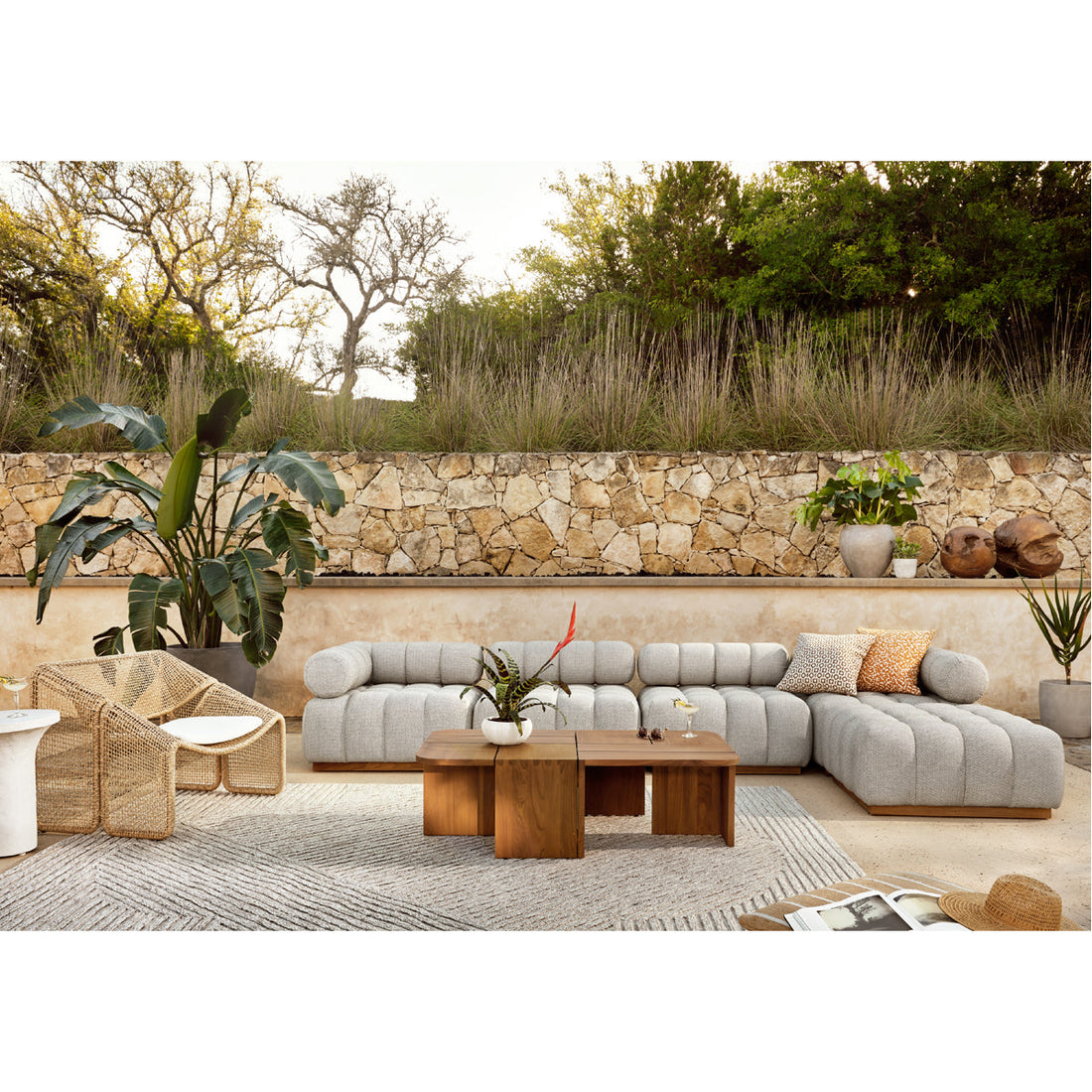 Four Hands Solano Roma Outdoor 3-Piece Sectional with Ottoman