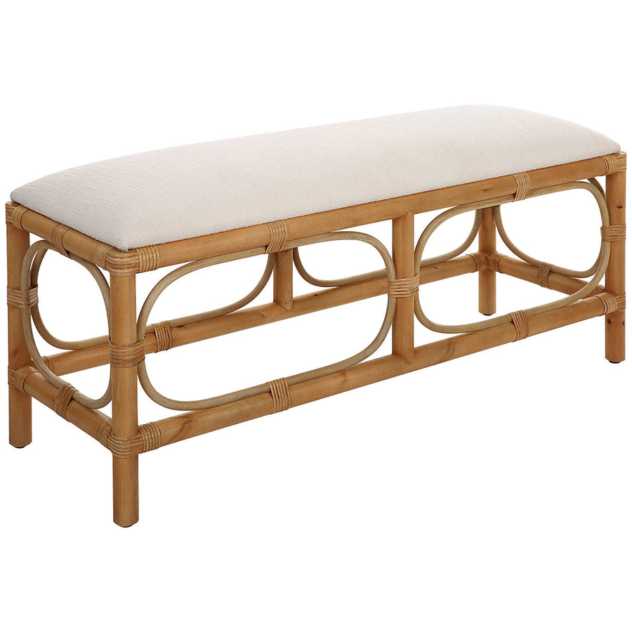 Uttermost Laguna White Fabric Rattan Bench