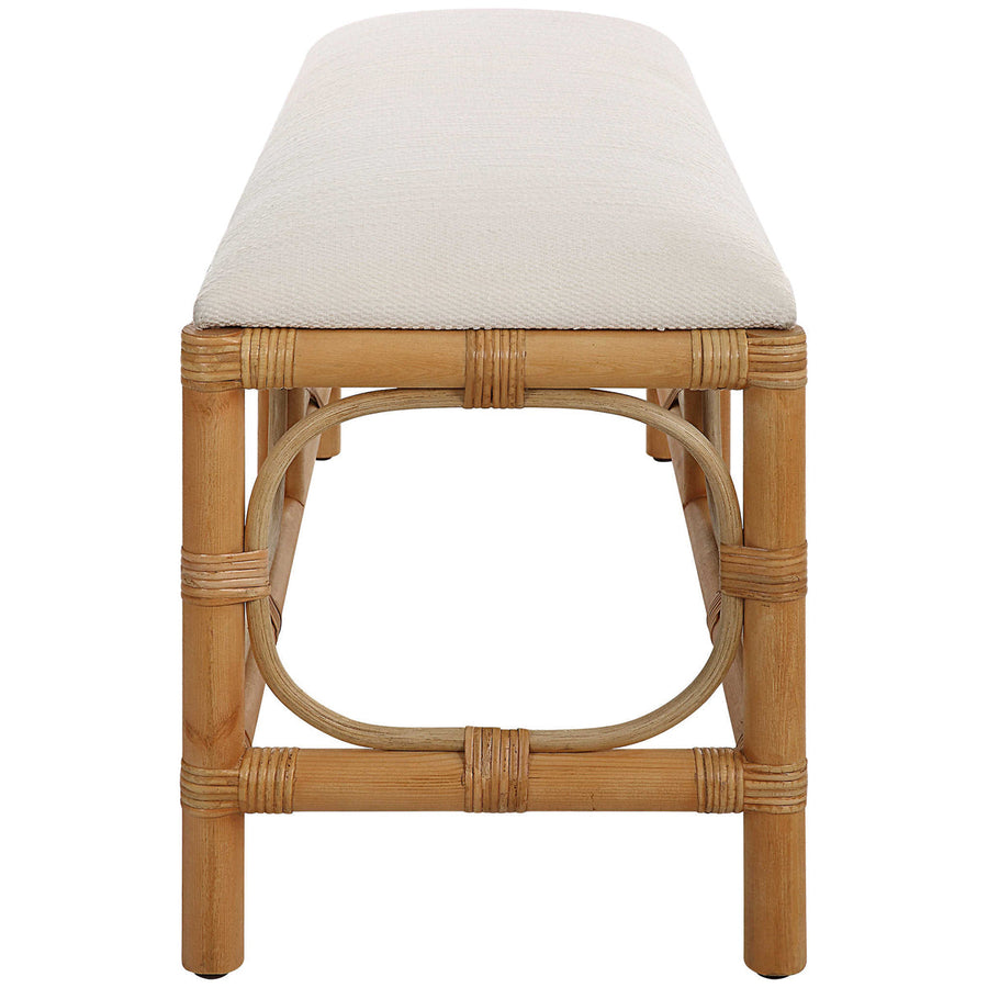 Uttermost Laguna White Fabric Rattan Bench