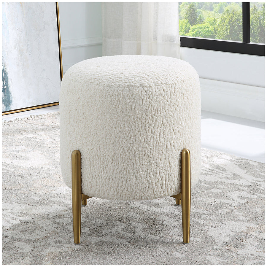 Uttermost Arles White Shearling Brass Ottoman