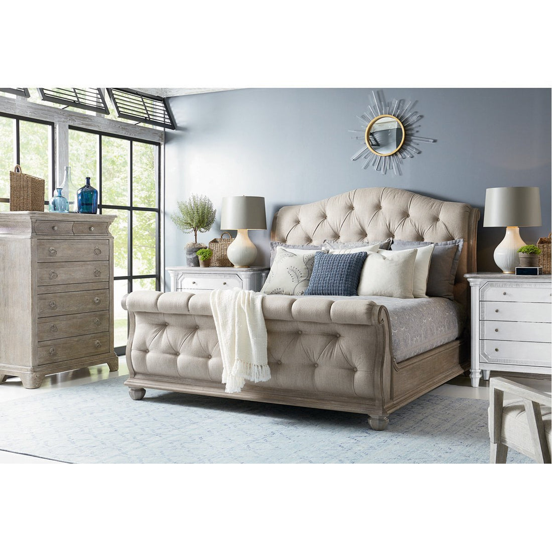 A.R.T. Furniture Summer Creek Shoals Upholstered Tufted Sleigh Bed