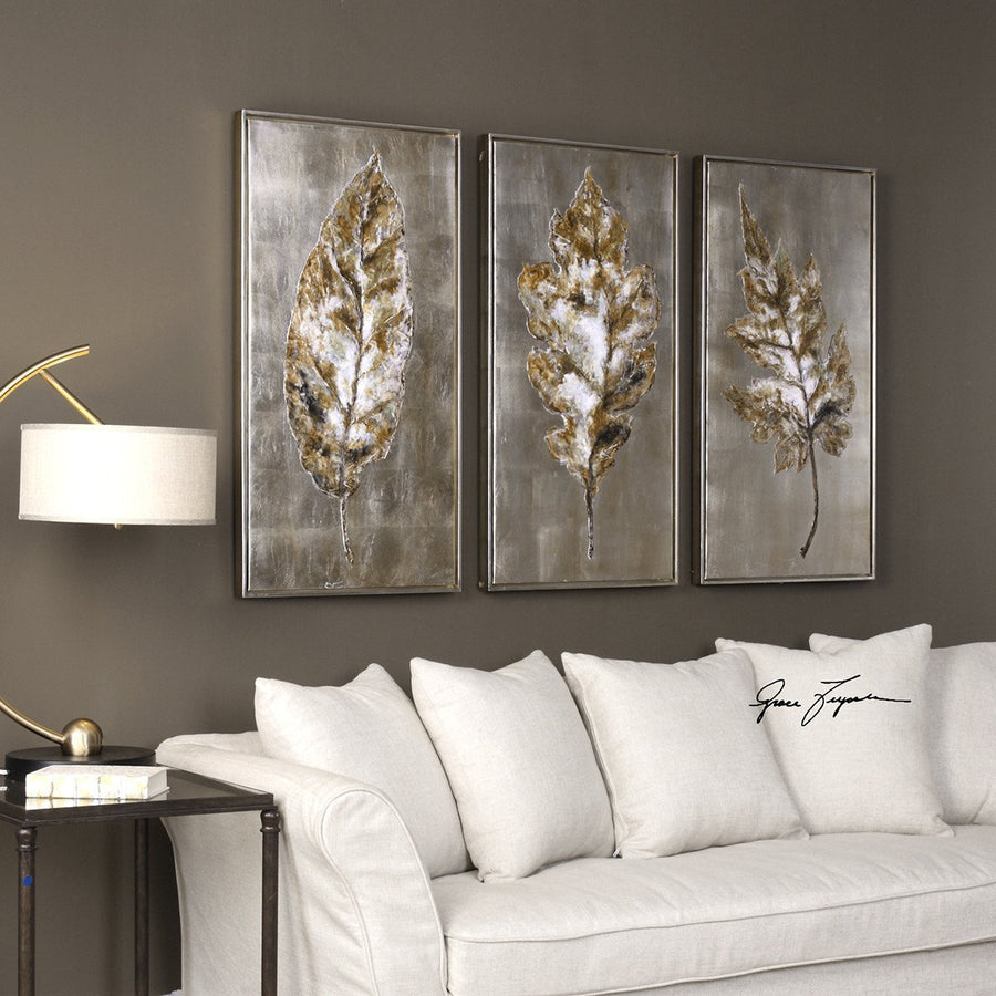 Uttermost Champagne Leaves Modern Art, 3-Piece Set