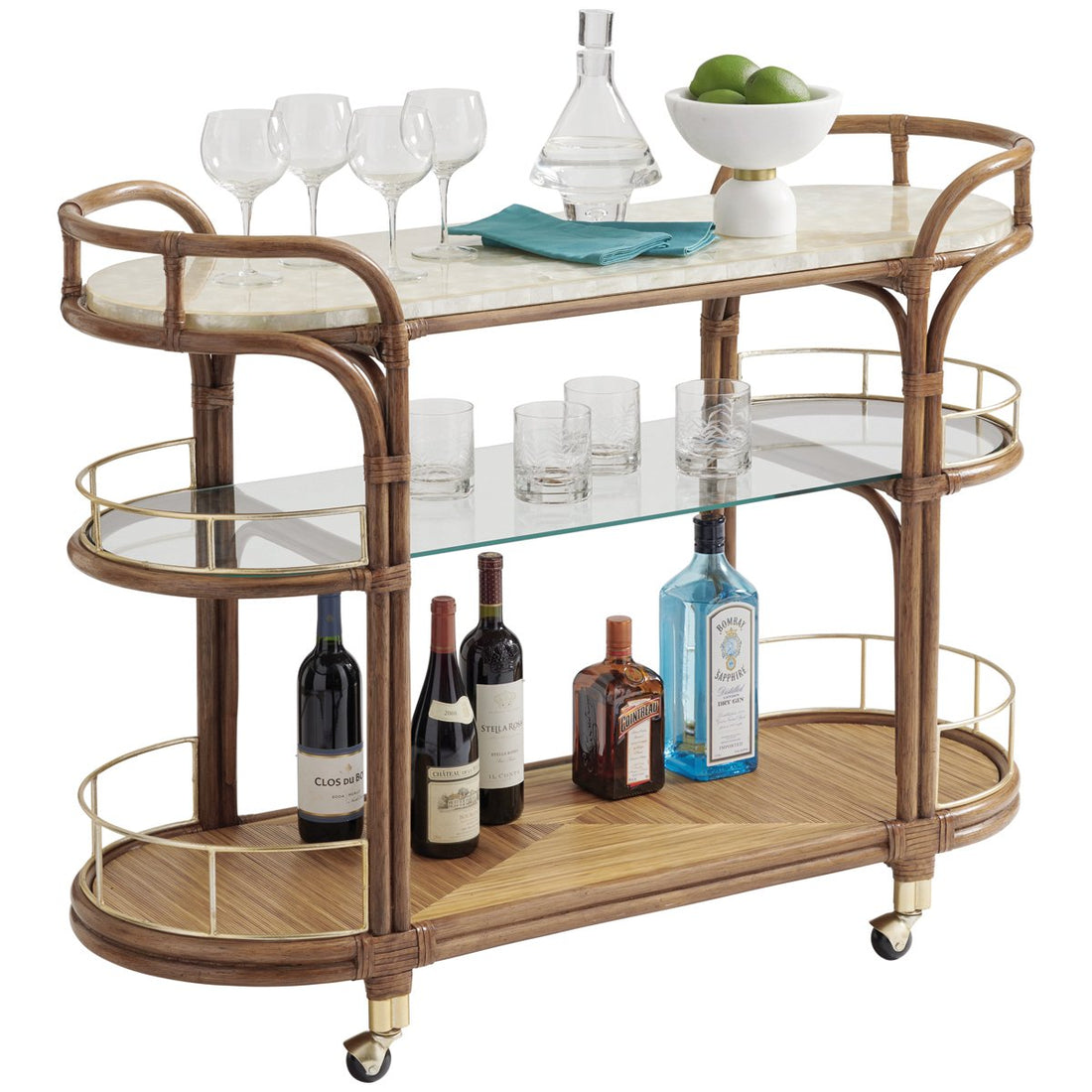 Tommy Bahama Palm Desert Toscana Rattan Mobile Bar Cart