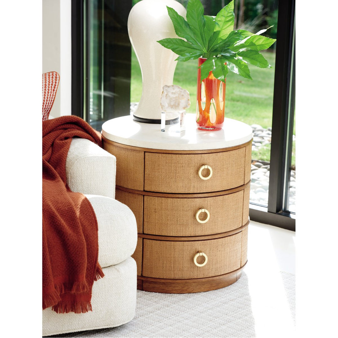 Tommy Bahama Palm Desert Banning Raffia Round Lamp Table