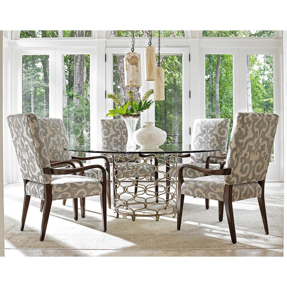 Lexington Laurel Canyon Bollinger Round Dining Table with Glass Top