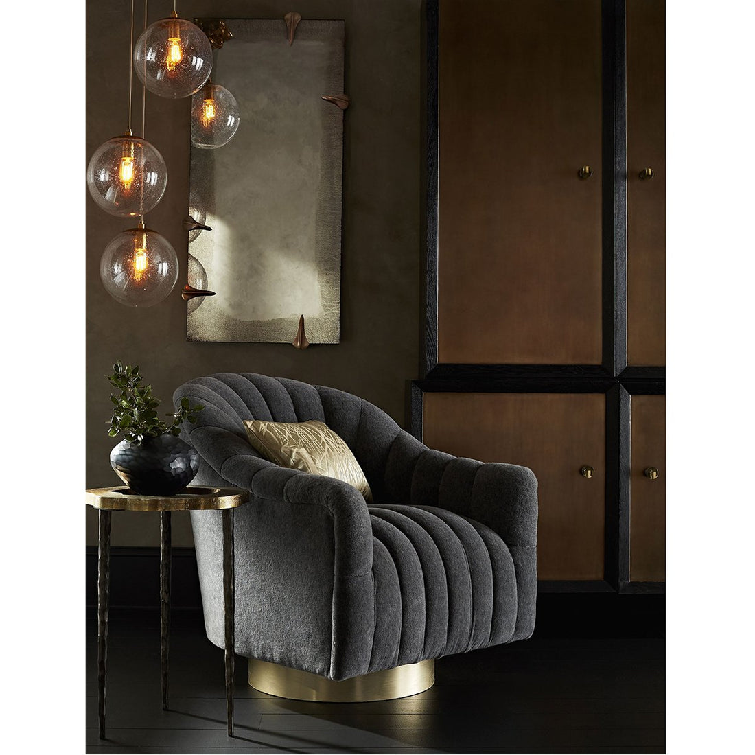 Arteriors Springsteen Tweed Swivel Chair - Champagne/Indigo