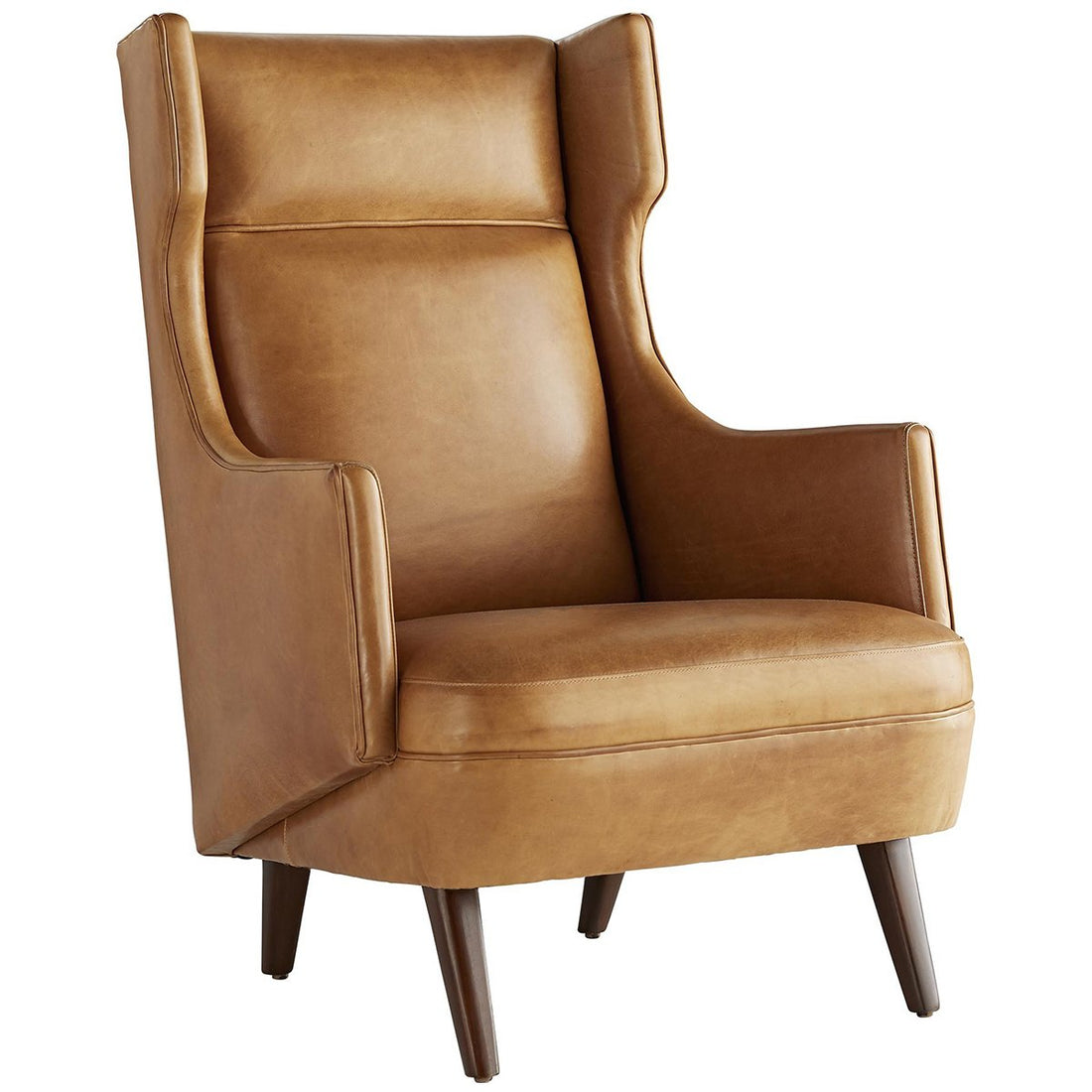 Arteriors Budelli Leather Wing Chair - Cognac/Dark Walnut