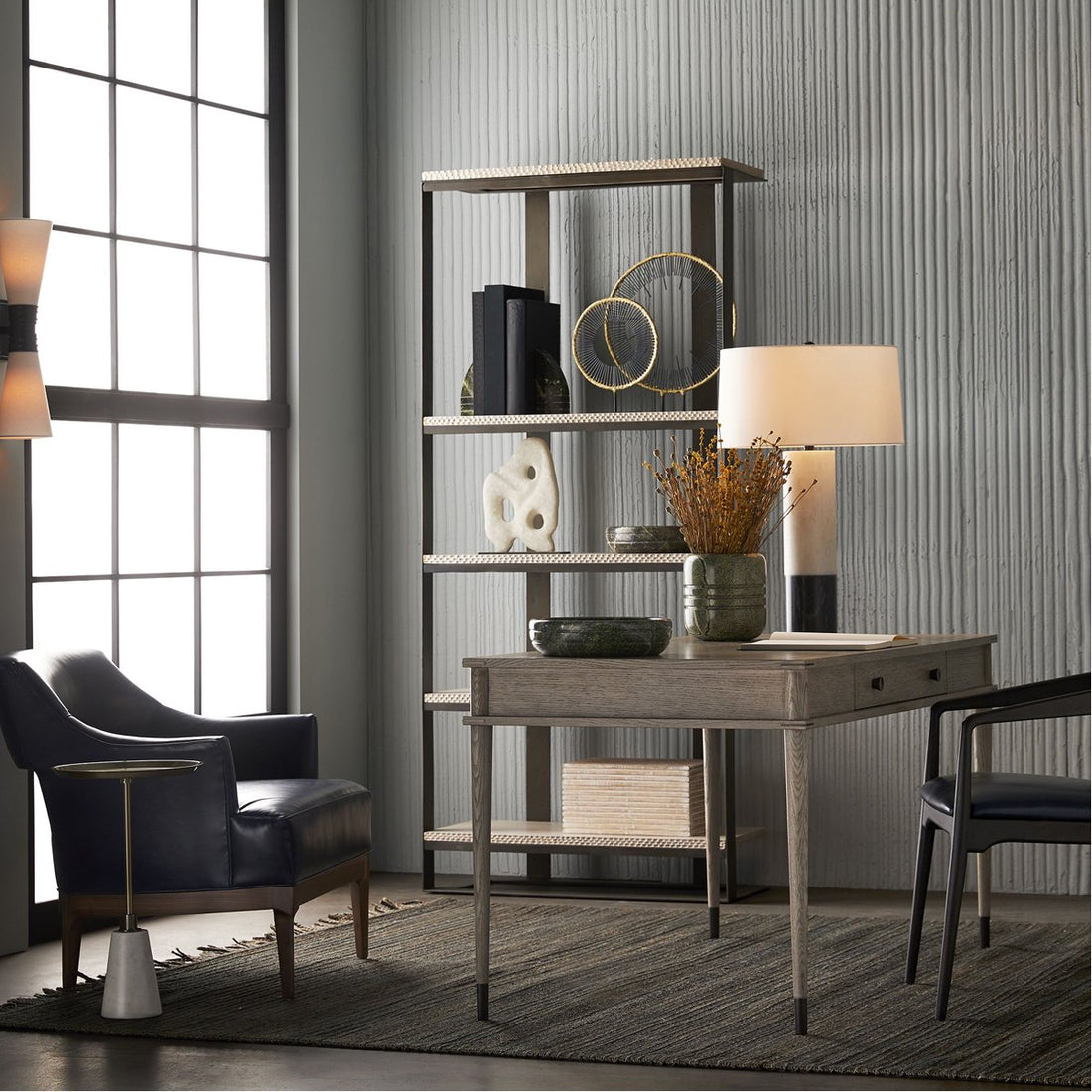 Arteriors Laurette Chair - Indigo Leather Dark Walnut