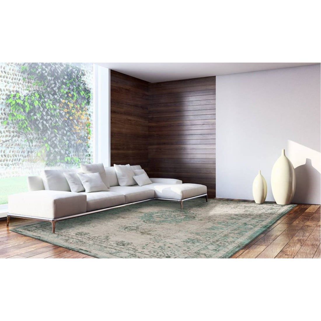 Louis de Poortere Fading World Medaillon 8259 Jade Oyster Rug