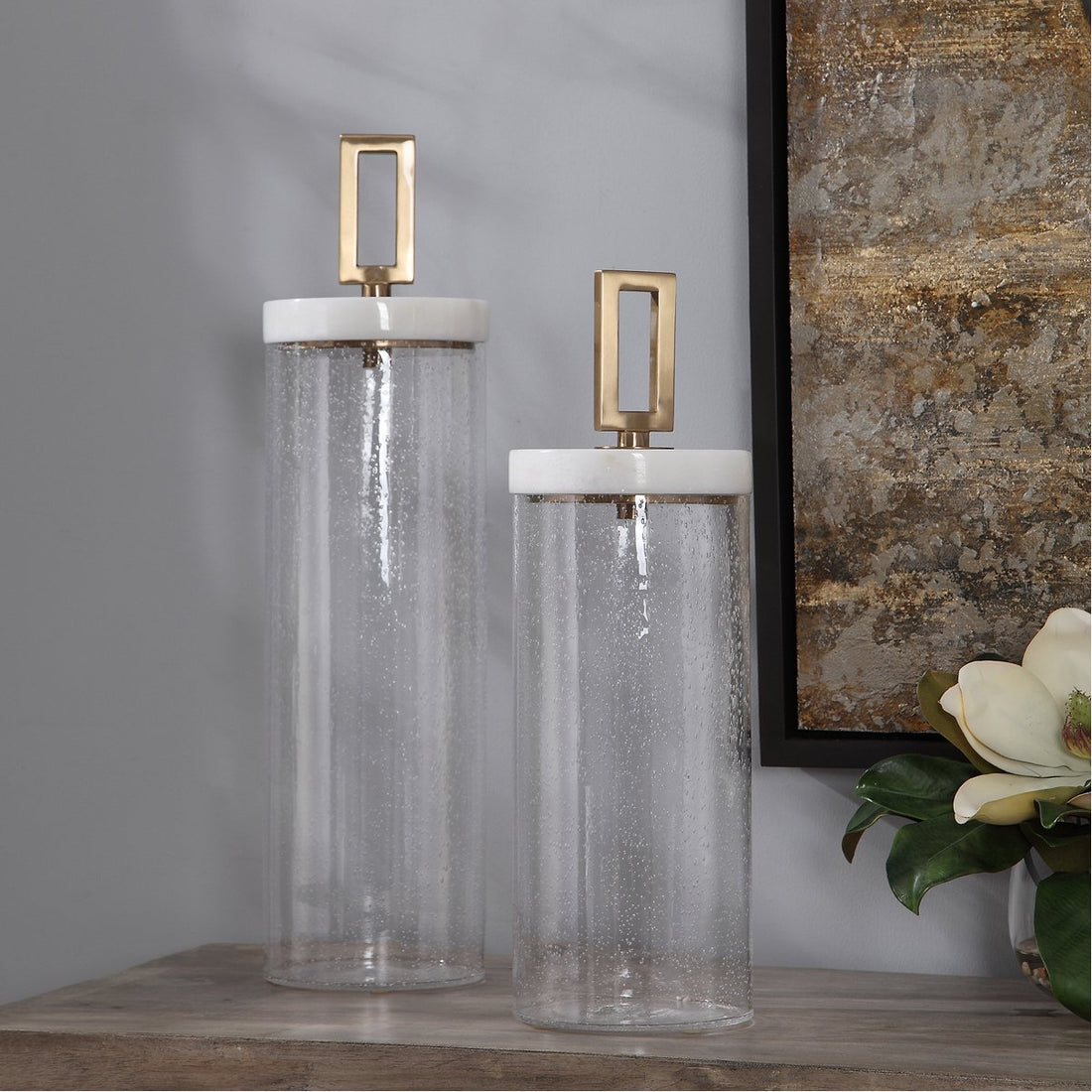 Uttermost Hayworth Seeded Glass Containers, 2-Piece Set