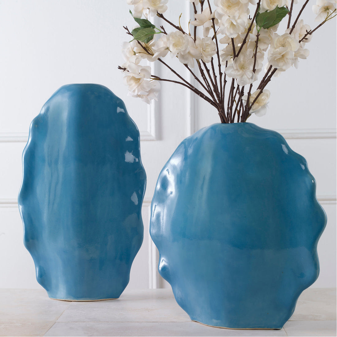 Uttermost Ruffled Feathers Blue Vases, 2-Piece Set