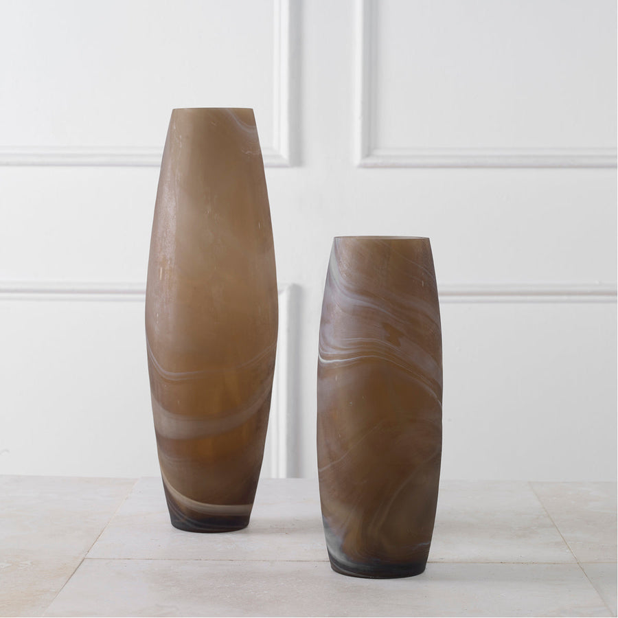 Uttermost Delicate Swirl Caramel Glass Vases, 2-Piece Set