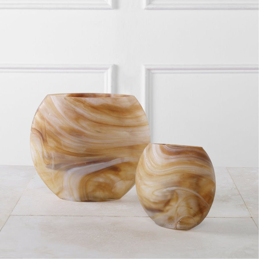 Uttermost Fusion Swirled Caramel and Ivory Vases, 2-Piece Set