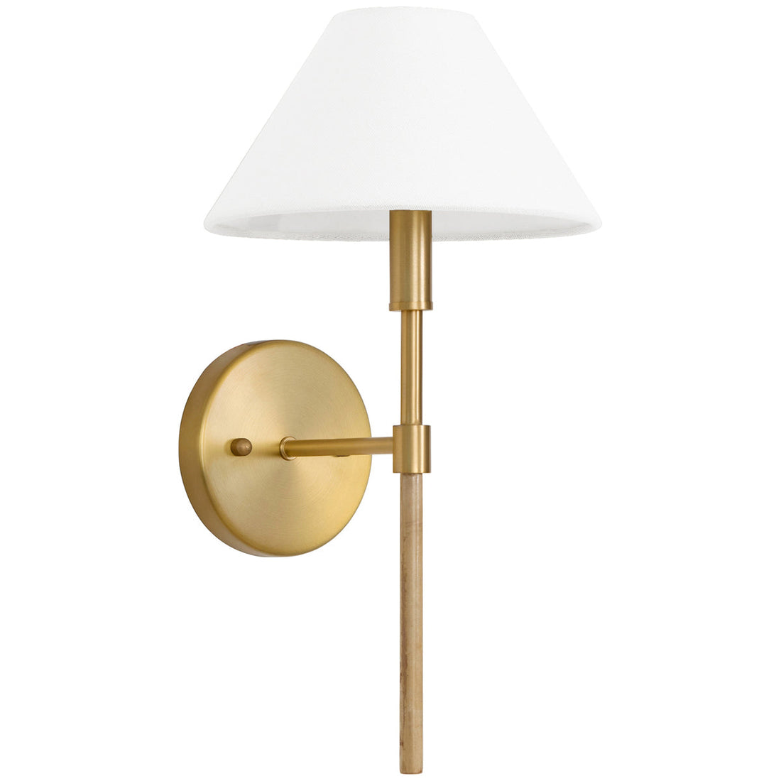 Worlds Away 1-Light Sconce in Brushed Brass - White Linen Coolie Shade