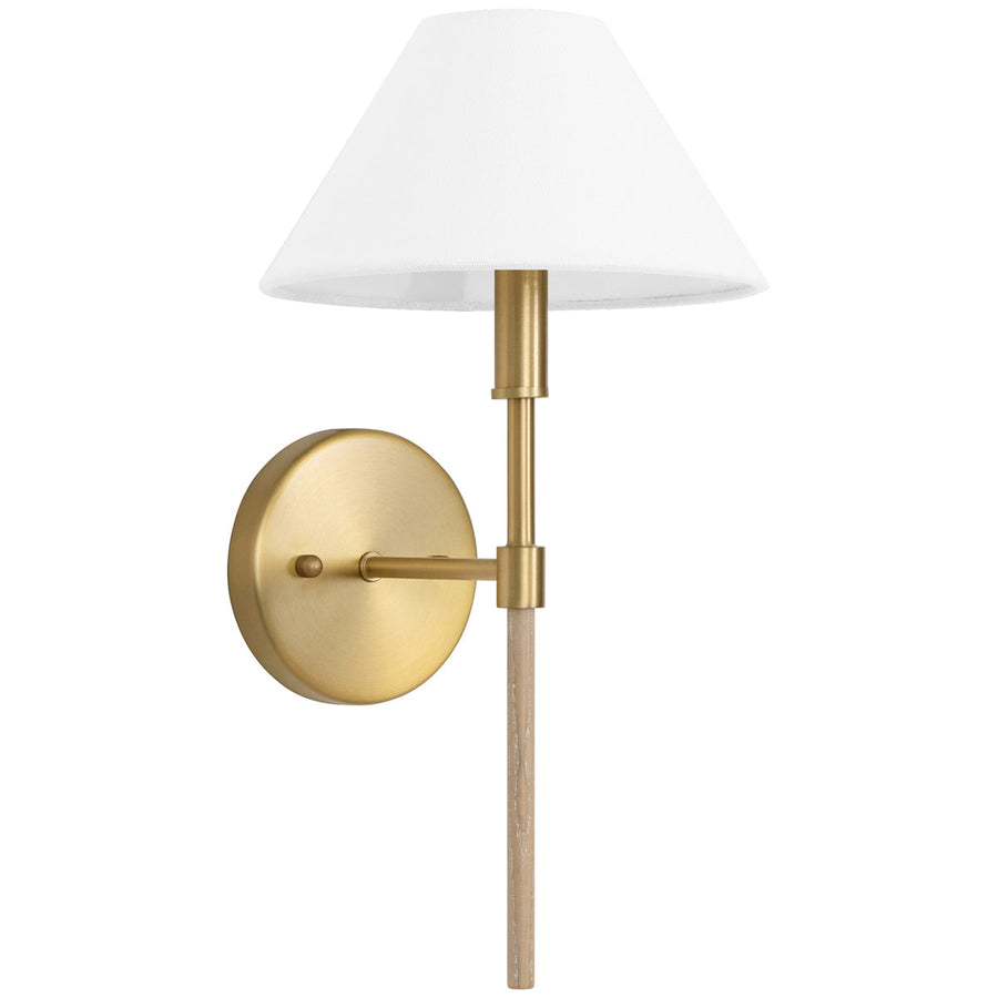 Worlds Away 1-Light Sconce in Brushed Brass - White Linen Coolie Shade